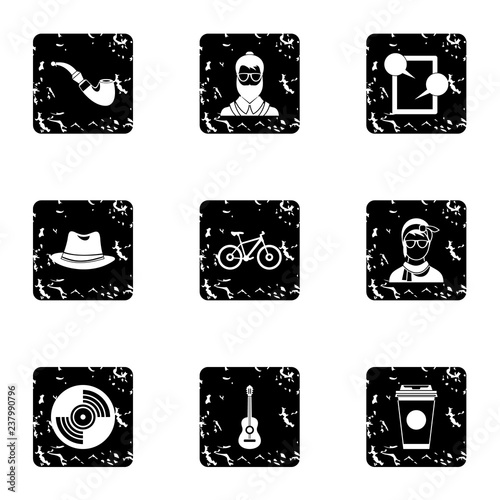 Subculture hipsters icons set. Grunge illustration of 9 subculture hipsters vector icons for web