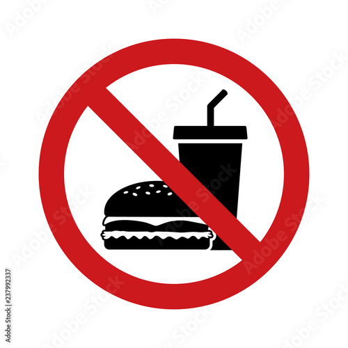 No outside fast food sign with red banned sign  hamburger and soda drink flat vector icon