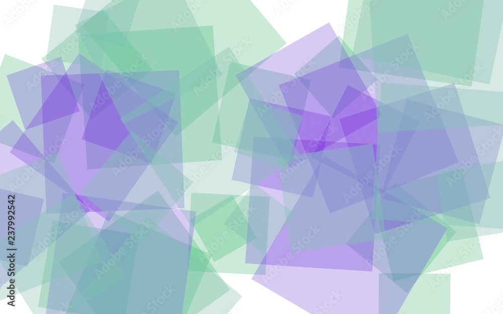 Fototapeta premium Multicolored translucent squares on white background. Green tones. 3D illustration