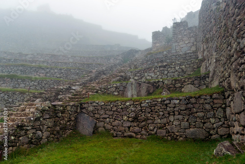 ancient ruins in fog