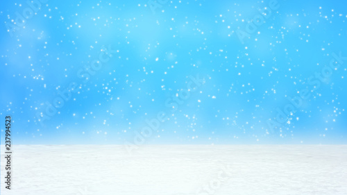 Snows  (various big and small size) fall from above on white snow gradient background. For Christmas, new year celebration, poster, banner, card, gift wrap © knssr