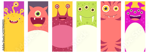 Set of vertical banners with cute monsters