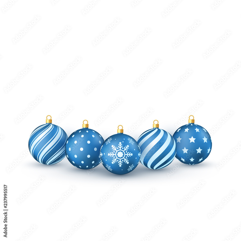 Blue Christmas balls Set. Holiday Decorative Elements. Vector illustration isolated on white background Blue Christmas balls Set. Holiday Decorative Elements. Vector illustration isolated on white background