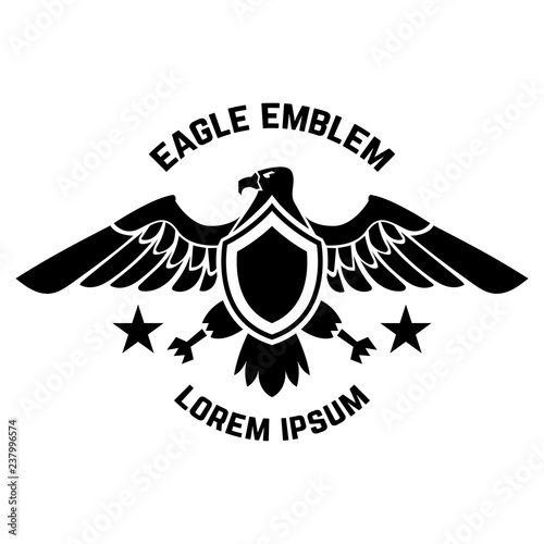 Emblem template with eagle in engraving style. Design elements for logo, label, sign, menu.