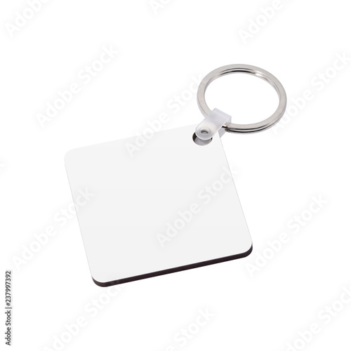 Blank key ring isolated on white background. Key chain for your design. Clipping paths object.