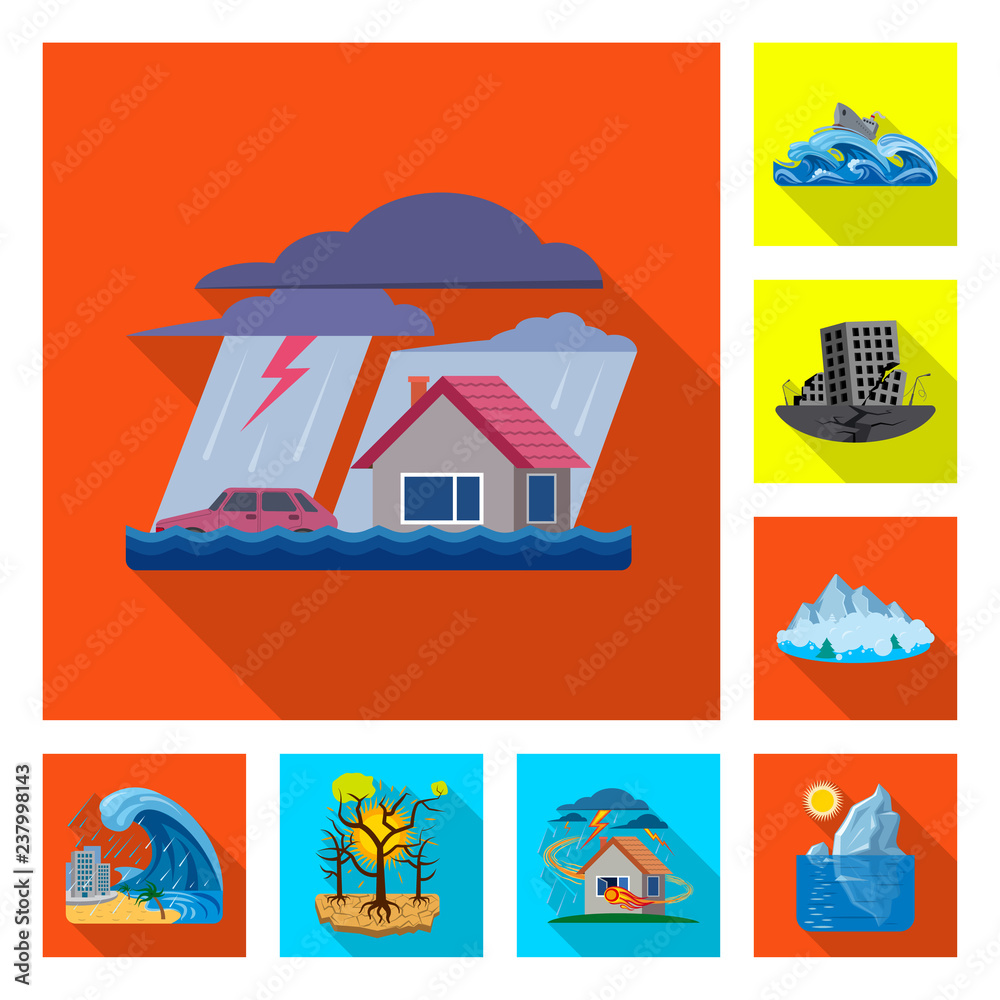 Naklejka premium Vector illustration of natural and disaster symbol. Set of natural and risk vector icon for stock.