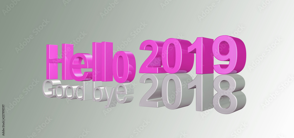 3d illustration of 2019 new year, written with Hello 2019 and goodbye 2018 3d illustration of 2019 new year, written with Hello 2019 and goodbye 2018