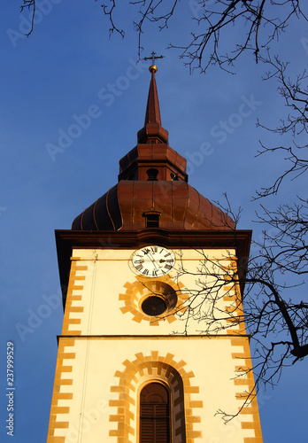 Clock Tower of Monastery of the Poor Clares in the Stary Sacz, Poland. 13th Century. photo