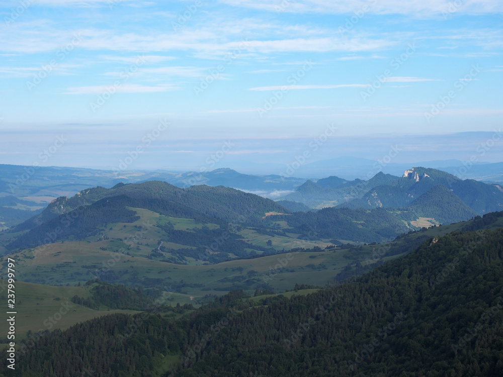 Naklejka premium View of Three Crowns Massif. Pieniny, Poland, Slovakia. View from mountain Wysoka (Vysoké Skalky).