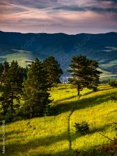 Pieniny and Beskid Sadecki Mountains Range in summer. View from Wysoki Wierch  Slachtovsky  Mount.