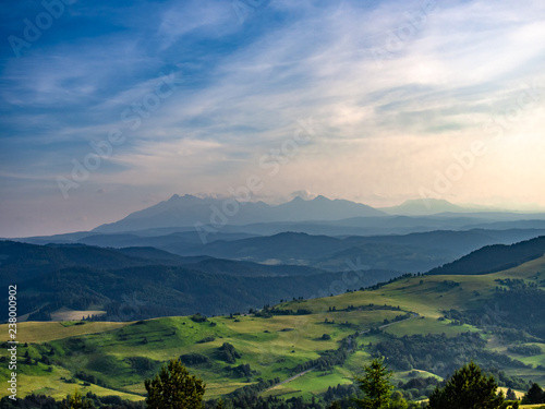High Tatras Mountains Range in summer. View from Pieniny Mountains.