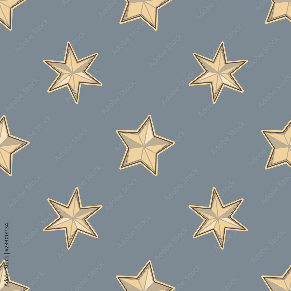 Obraz premium Seamless golden stars on dark blue background pattern