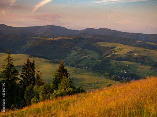 Radziejowa Range  Beskids Mountains at sunset. View from Jarmuta Mount near Szczawnica  Pieniny  Poland.