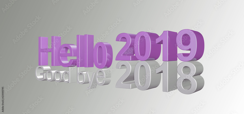 3d illustration of 2019 new year, written with Hello 2019 and goodbye 2018 3d illustration of 2019 new year, written with Hello 2019 and goodbye 2018