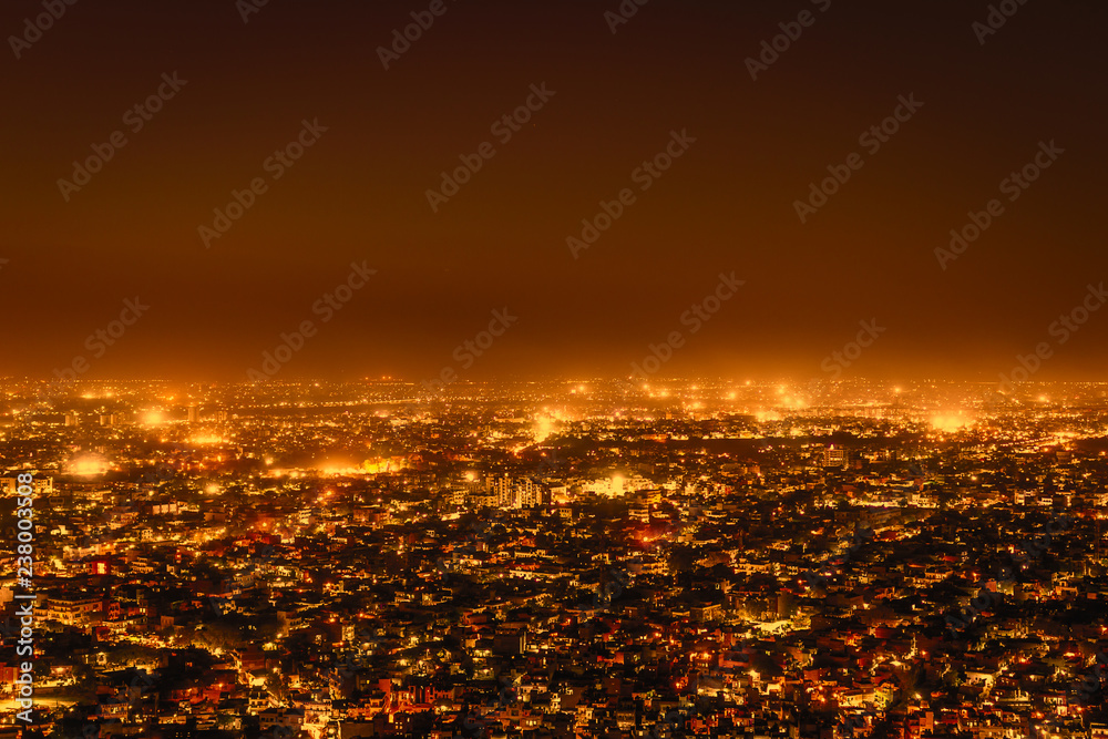 Top view  of  the city Jaipur Rajasthan at night after festival Diwali celebration .  city lighting 