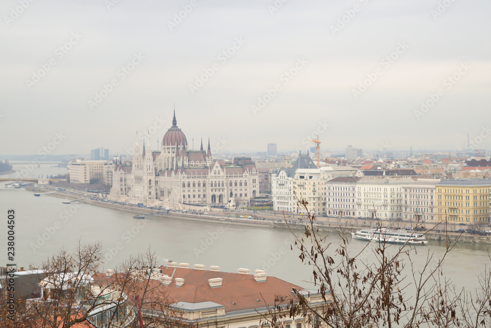 Danube River embankment from Buda castle in Budapest on December 29, 2017.