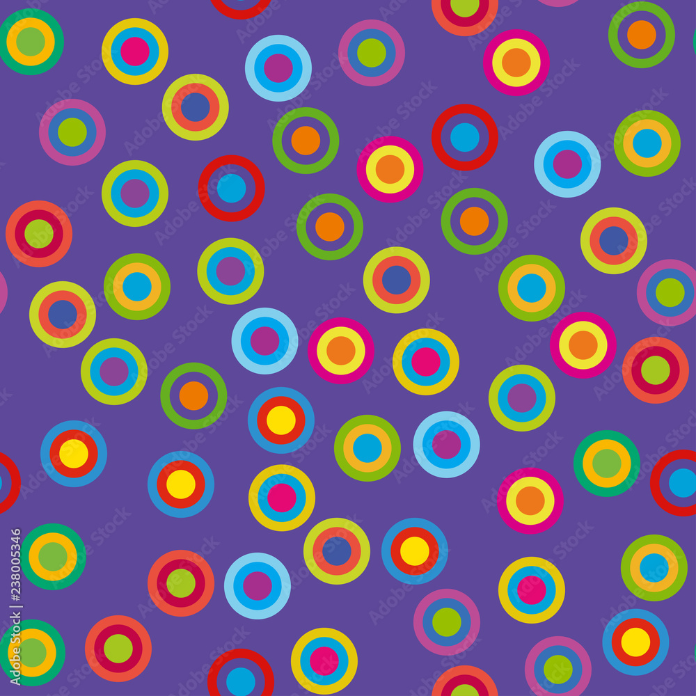Colorful psychedelic circles on a violet background.
