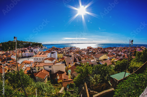 Bild auf Leinwand Panorama view of historical town Piran, city close to Portoroz, Slovenia, Europe during spring
