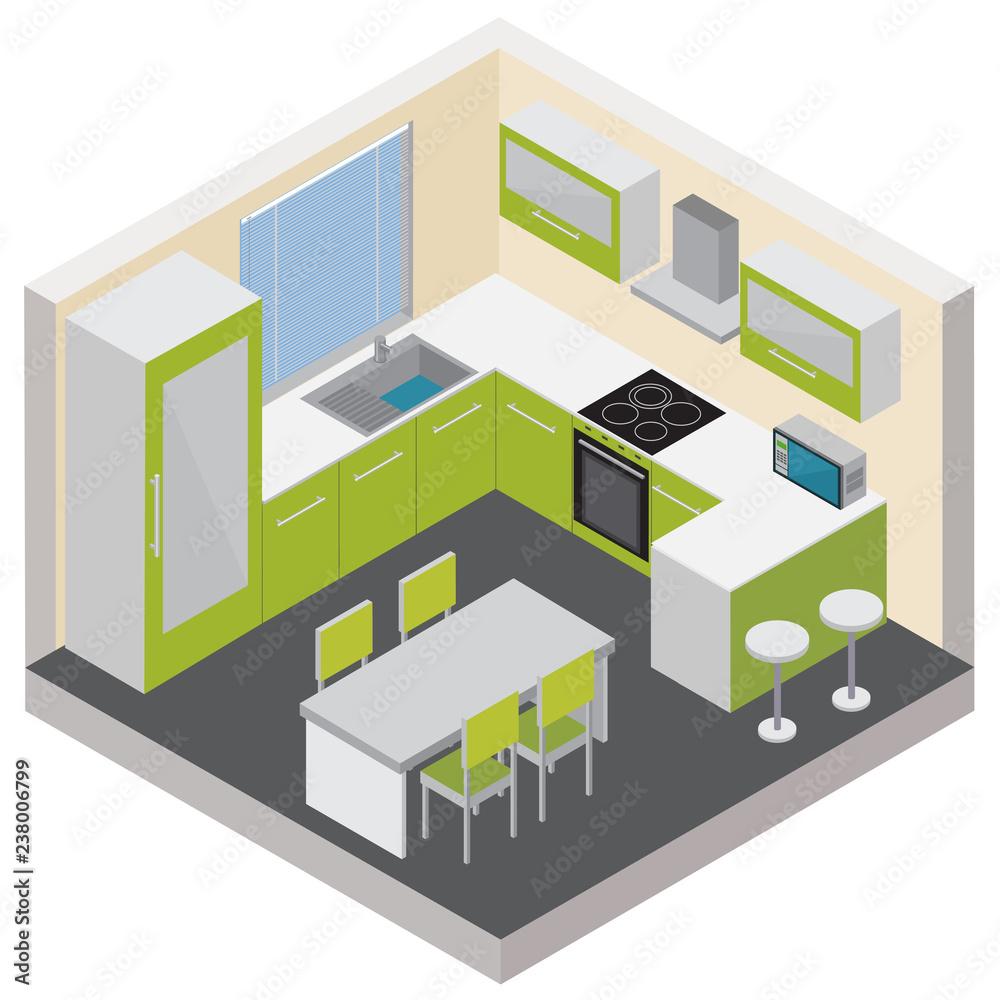 Kitchen Interior Isometric Composition