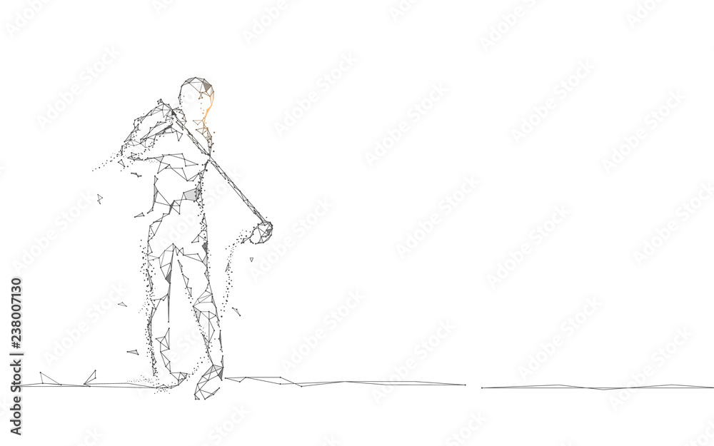 Obraz premium Man playing golf form lines, triangles and particle style design. Illustration vector