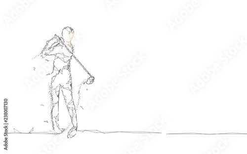Man playing golf form lines, triangles and particle style design. Illustration vector