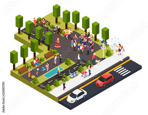 Street Artists Park Isometric Composition
