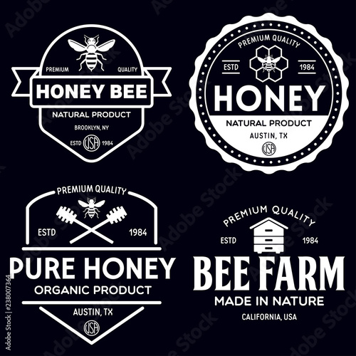 Vector honey vintage logo and icons for honey products, apiary and beekeeping branding and identity.