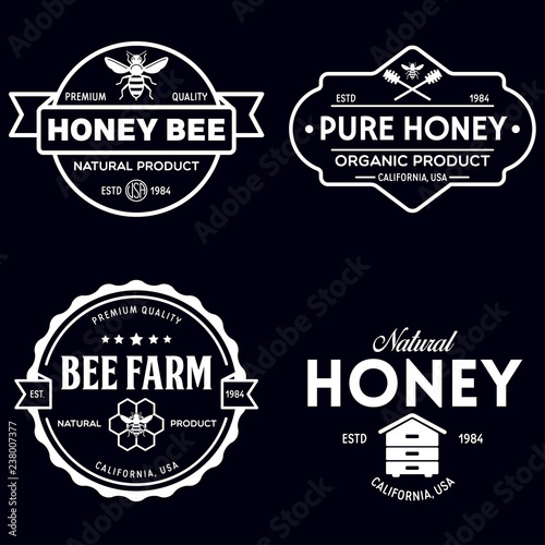 Vector honey vintage logo and icons for honey products, apiary and beekeeping branding and identity.