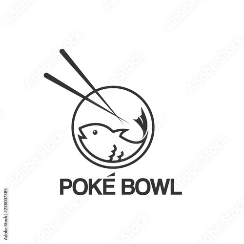 Poke bowl fish logo design template vector illustration