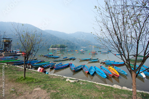 multi-colored boats in Pokhara in Nepal