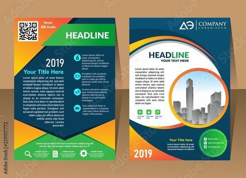 Vector Business brochure, flyers design template, company profile, magazine, poster, annual report, book & booklet cover, with green wavy line, and cityscape vector in background elements, size a4. 