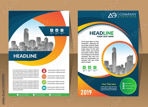 Brochure template layout, cover design annual report, magazine, flyer or booklet in A4 with blue geometric shapes on polygonal background