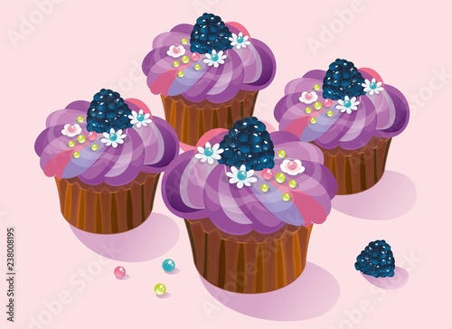 set of colorful cupcakes