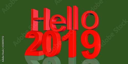 3d illustration of Hello 2019 for new year 2019