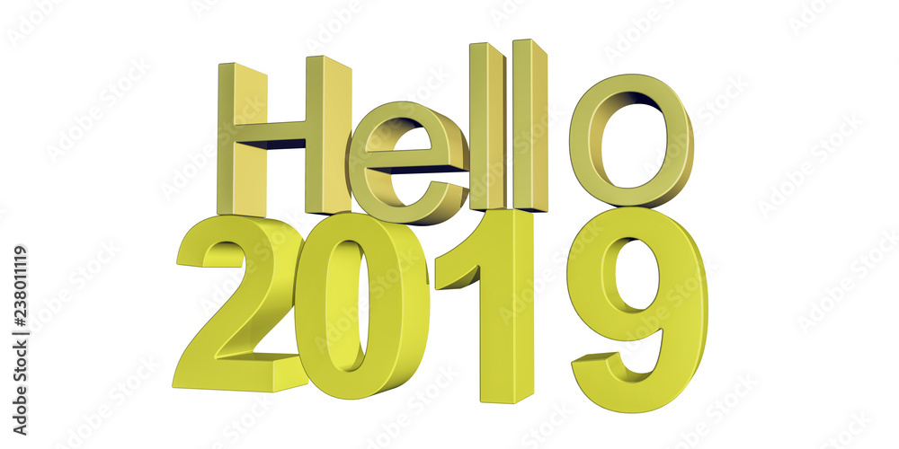 3d illustration of Hello 2019 for new year 2019 3d illustration of Hello 2019 for new year 2019
