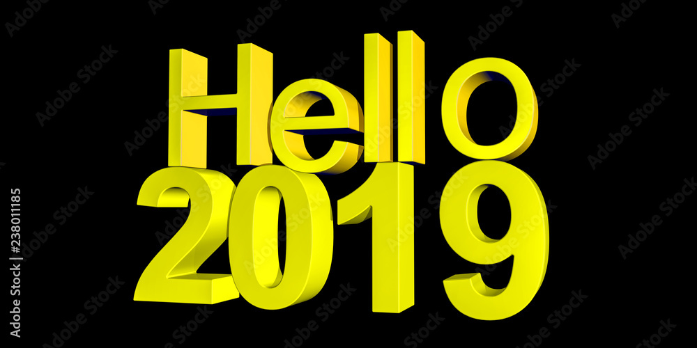 3d illustration of Hello 2019 for new year 2019 3d illustration of Hello 2019 for new year 2019