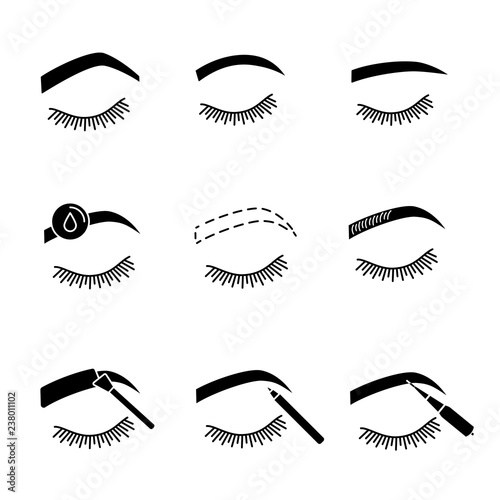 Eyebrows shaping glyph icons set