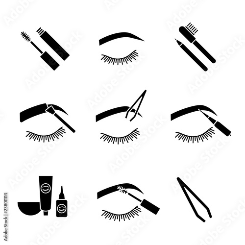 Eyebrows shaping glyph icons set