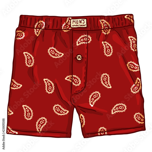 Vector Cartoon Red Male Underwear with Pattern. Cotton Mens Briefs