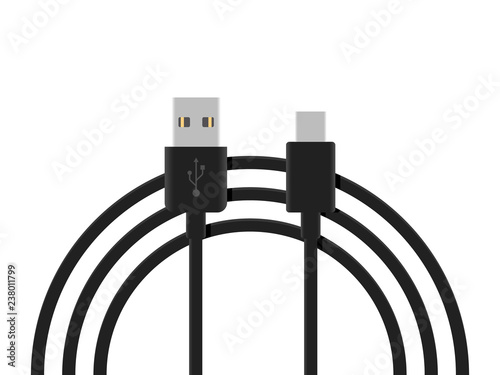 Micro USB cables simple icons Connectors and sockets for PC and mobile devices, USB type-c. Vector illustration