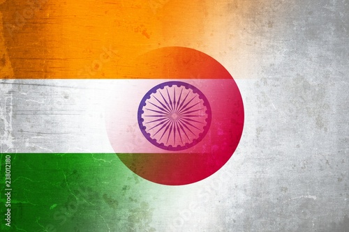 India and Japan grunge flag mix