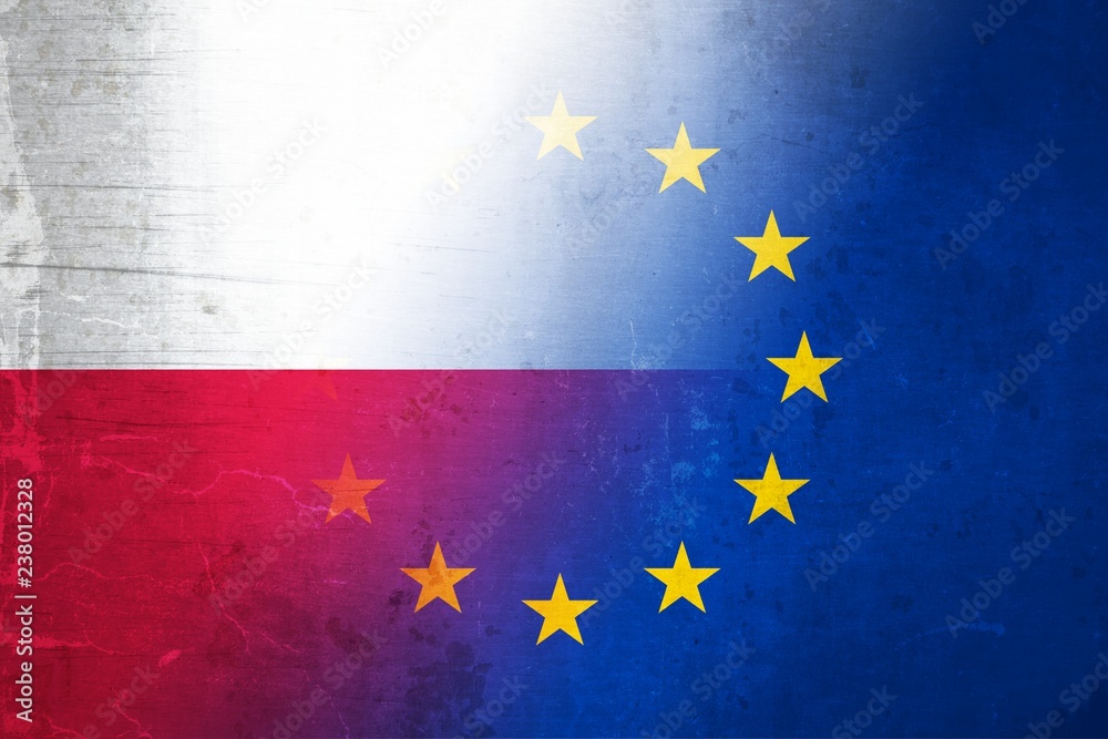A grunge design of the flags of Poland and the EU A grunge design of the flags of Poland and the EU