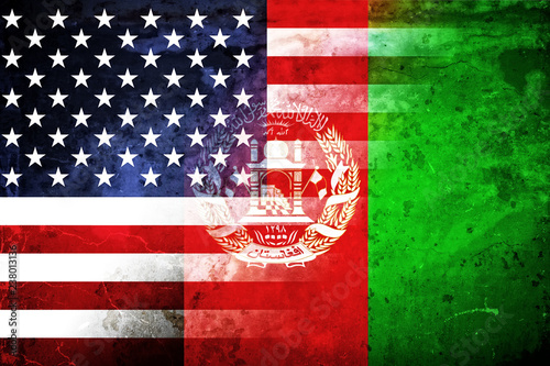 USA and Afghanistan grunge flag mix
