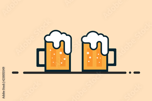 Two mugs of beer flat vector illustration 