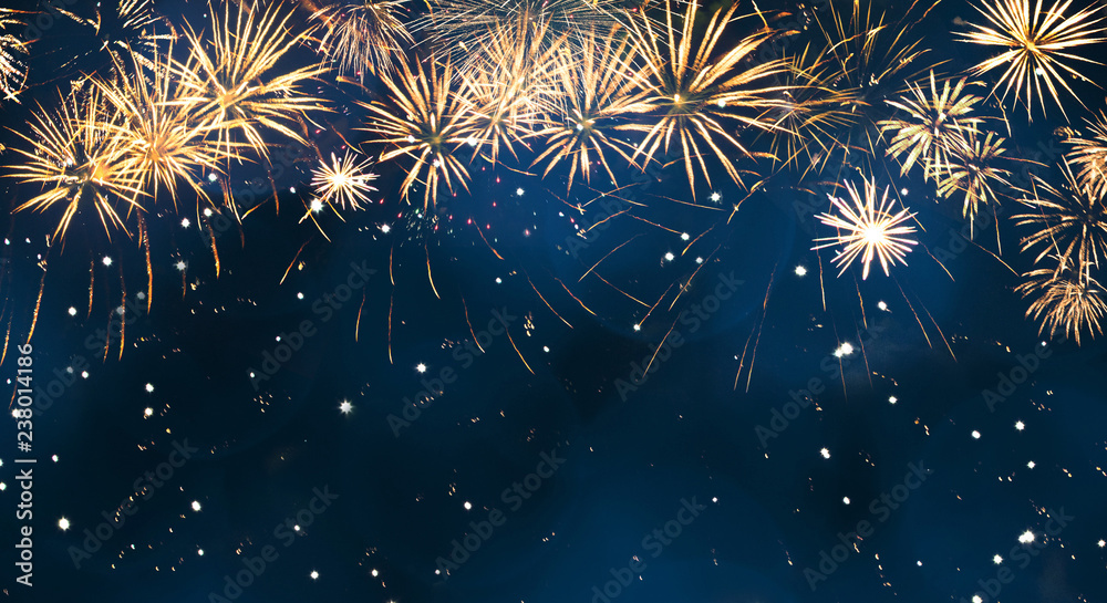 Beautiful Wide Angle Holiday background with fireworks