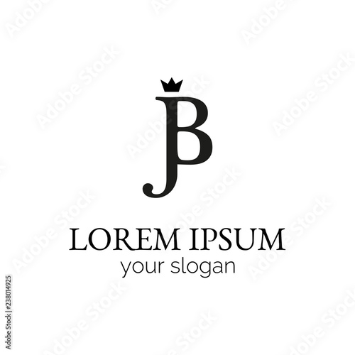 Creative vector logo template. Monogram JB with crown. Monochrome logotype. Simple badge for your company. Corporate identity. EPS10. Design element.