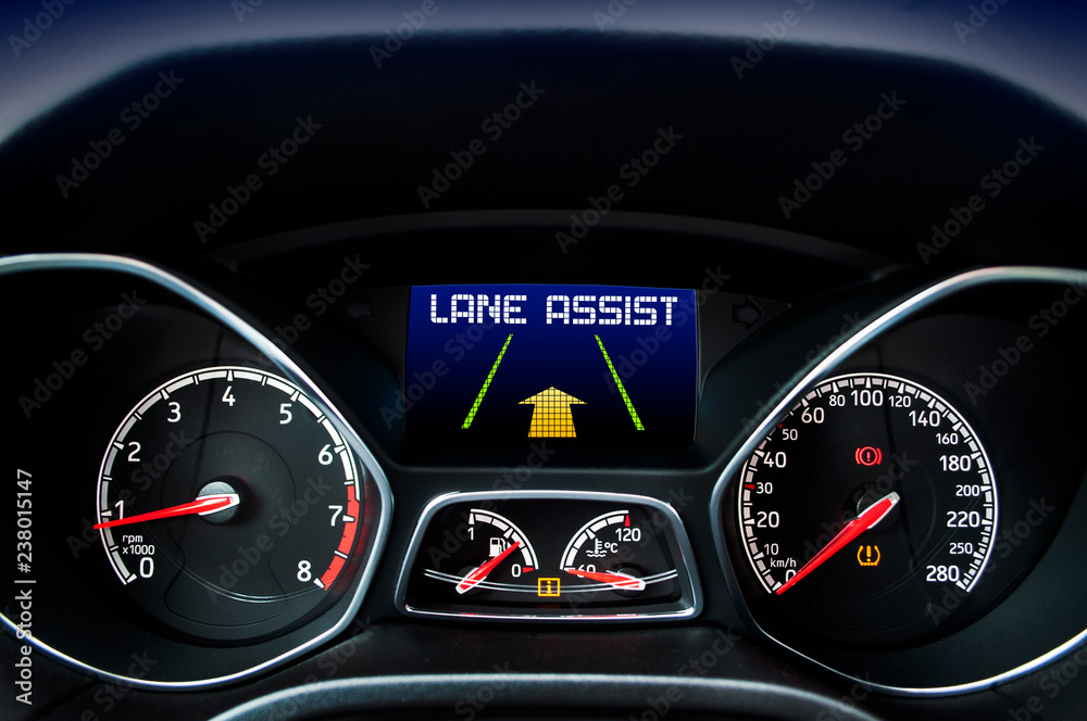 Fototapeta premium Speedometer with display message lane assist