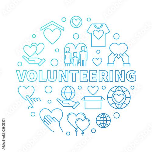 Volunteering round vector blue illustration in thin line style on white background