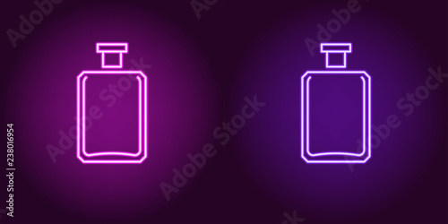 Neon perfume bottle, glowing icon. Vector sign