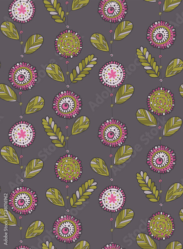 Floral doodle seamless retro styled vector pattern